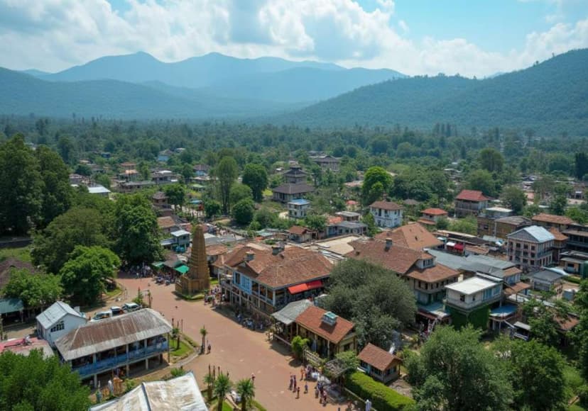 A hilltop town surrounded by lush hills, rooftops, greenery, and open viewpoints ideal for picnics.