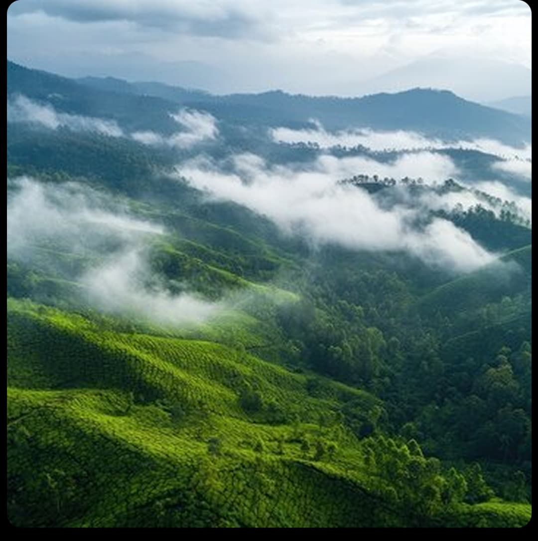 Misty Green Hills and Scenic Valleys of Kolli Hills Tamil Nadu Misty green hills and rolling valleys covered with dense forests creating a peaceful scenic view in Kolli Hills